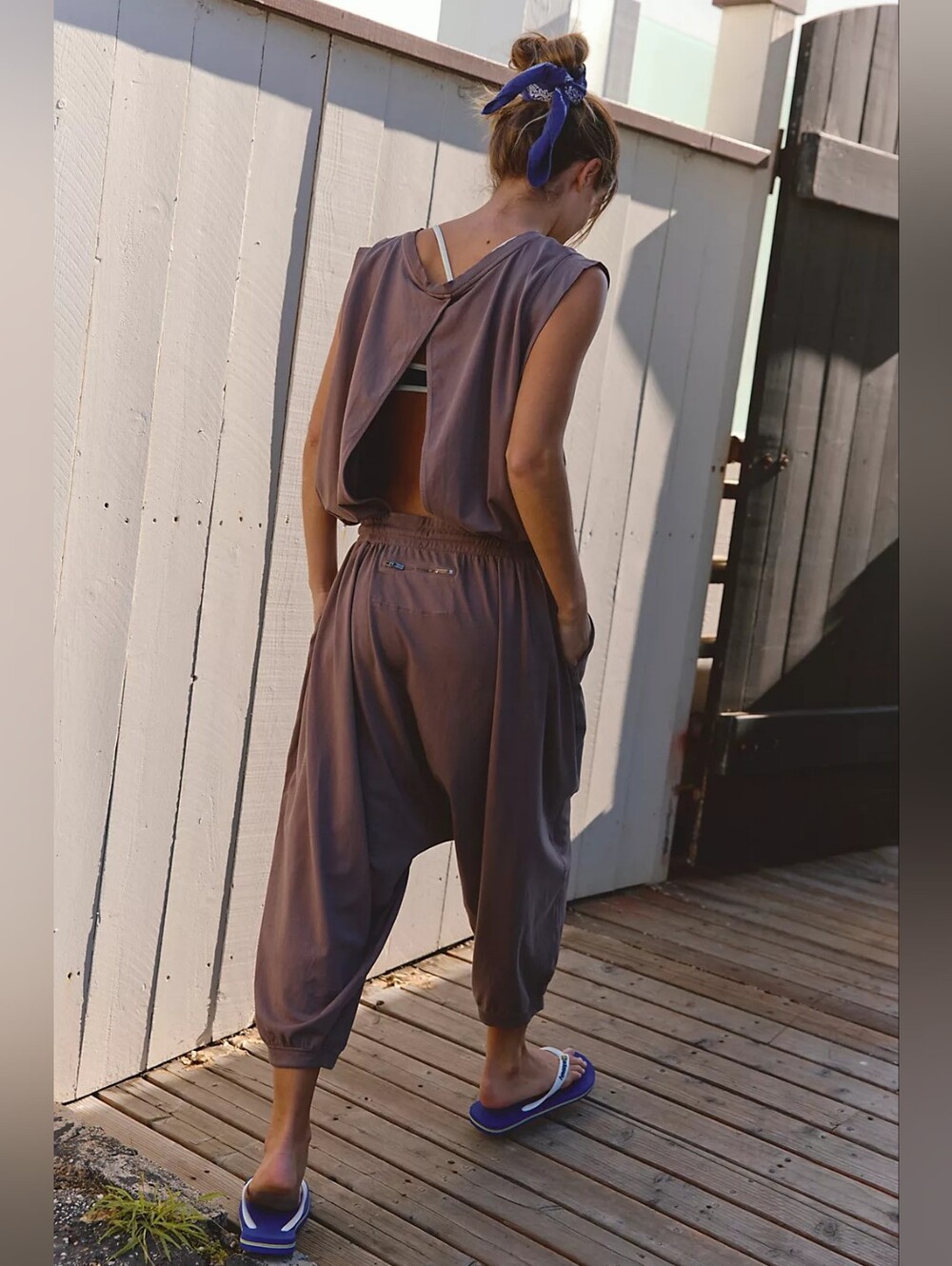 🪷NWT Free People FP Movement Hot Shot Harem Onesie In Driftwood, XS🌙